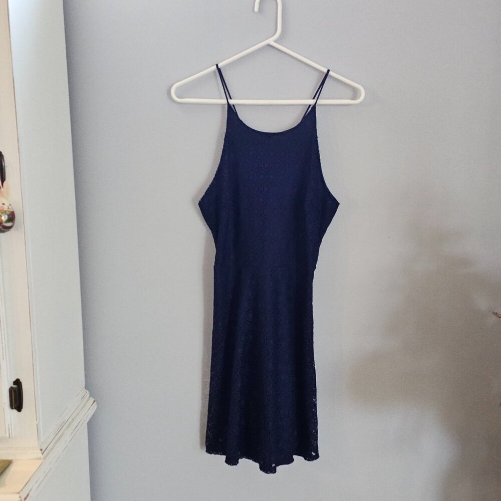 Soprano High Neck Navy Blue Lace Cocktail Dress